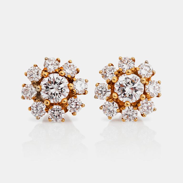 A pair of brilliant-cut diamond earrings. Total carat weight 2.22 cts.