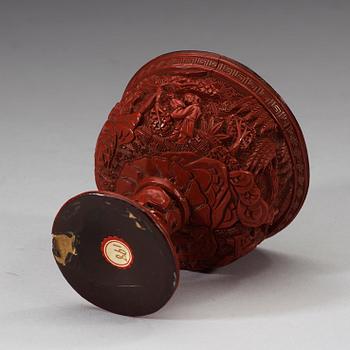 A carved cinnabar lacquer stem cup, Qing dynasty, 17th/18th Century.