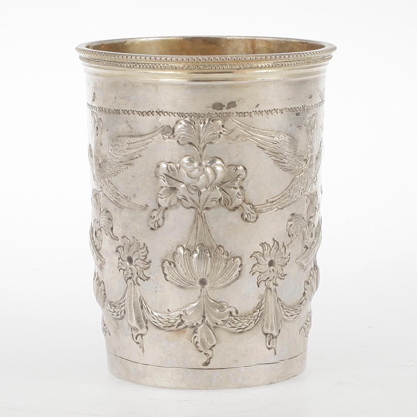 BÄGARE, silver, Stephan Saweljew, Moskva, 1796. Vikt 92 gram.