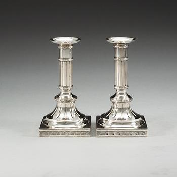 A pair of Swedish 18th century silver candlesticks, makers mark of Petter Eneroth, Stockholm 1781.