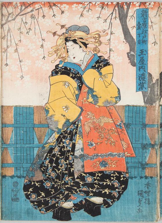 JAPANSKA TRÄSNITT, triptyker, 2 st, Japan, Meiji (1868-1912).