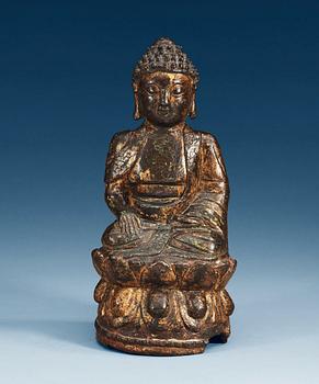 1427. A bronze Buddha with traces of gilding, Ming dynasty, 16th century.