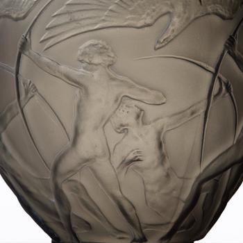 René Lalique, an "Archers" moulded smoke-coloured glass vase, model nr 893, France, post 1921.