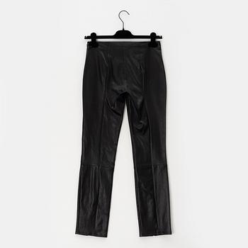 The Row, a black leather top and pants, size 0.
