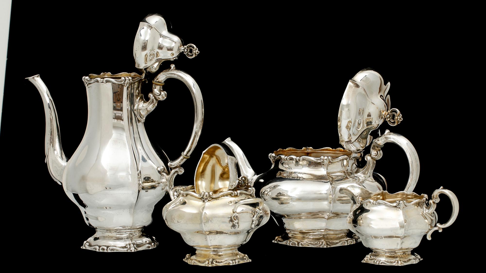 KAFFE OCH TESERVIS, 4 delar, silver, C. Hoff, Helsingborg, 1921. 1941 g.