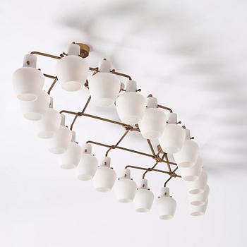 Hans Bergström, a rare and monumental ceiling lamp, ateljé Lyktan, Sweden, 1940-50s.