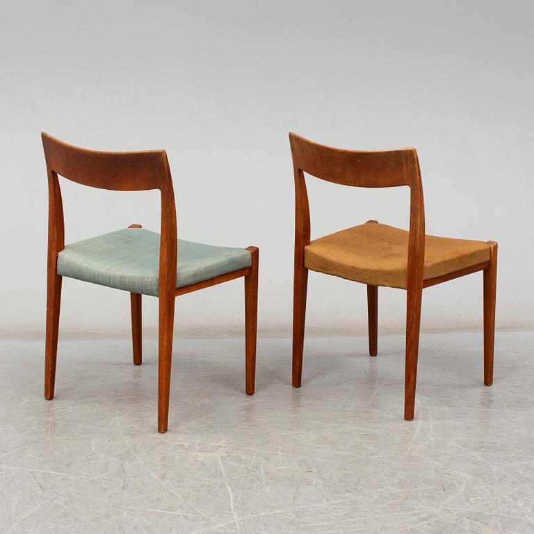 YNGVE EKSTRÖM, six Swedish teak mid 20th century dining chairs "Kontiki".