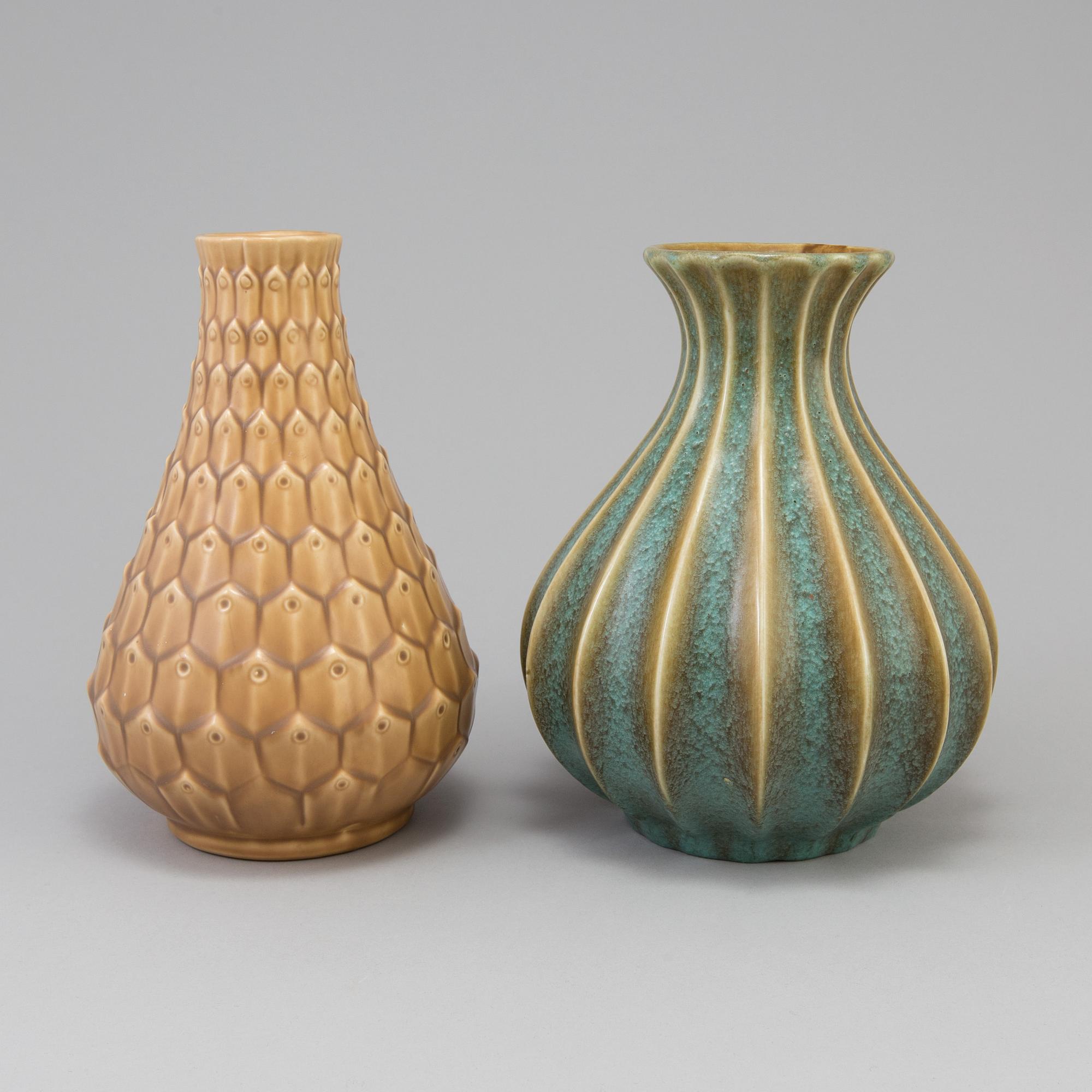 EWALD DAHLSKOG, two fayance vases by Bo Fajans in the 1930's.