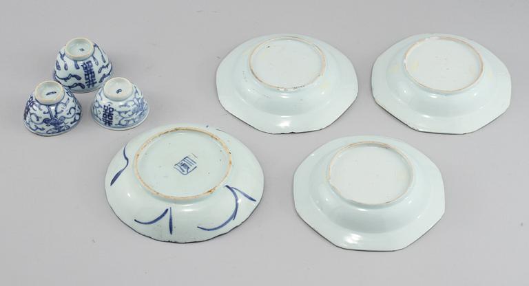 PARTI PORSLIN, 7 delar, Kina, troligen 1700/1800-tal.