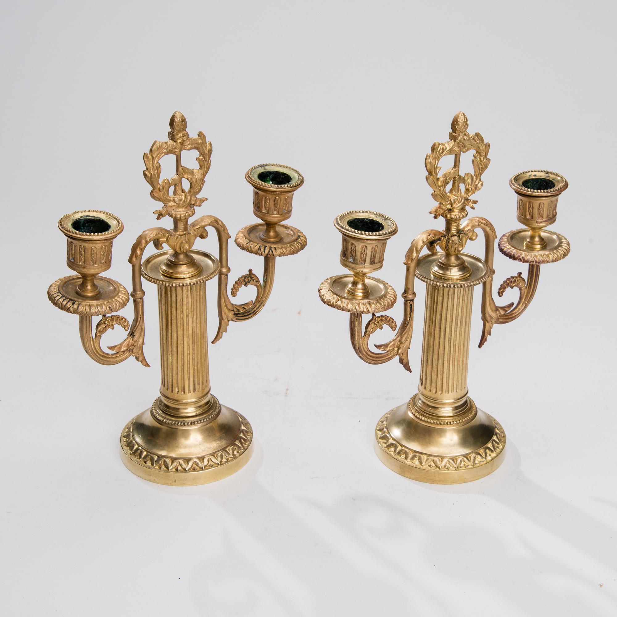 KYNTTELIKKÖPARI, messinkiä, Louis XVI-tyyliset, 1800-luvun loppu.
