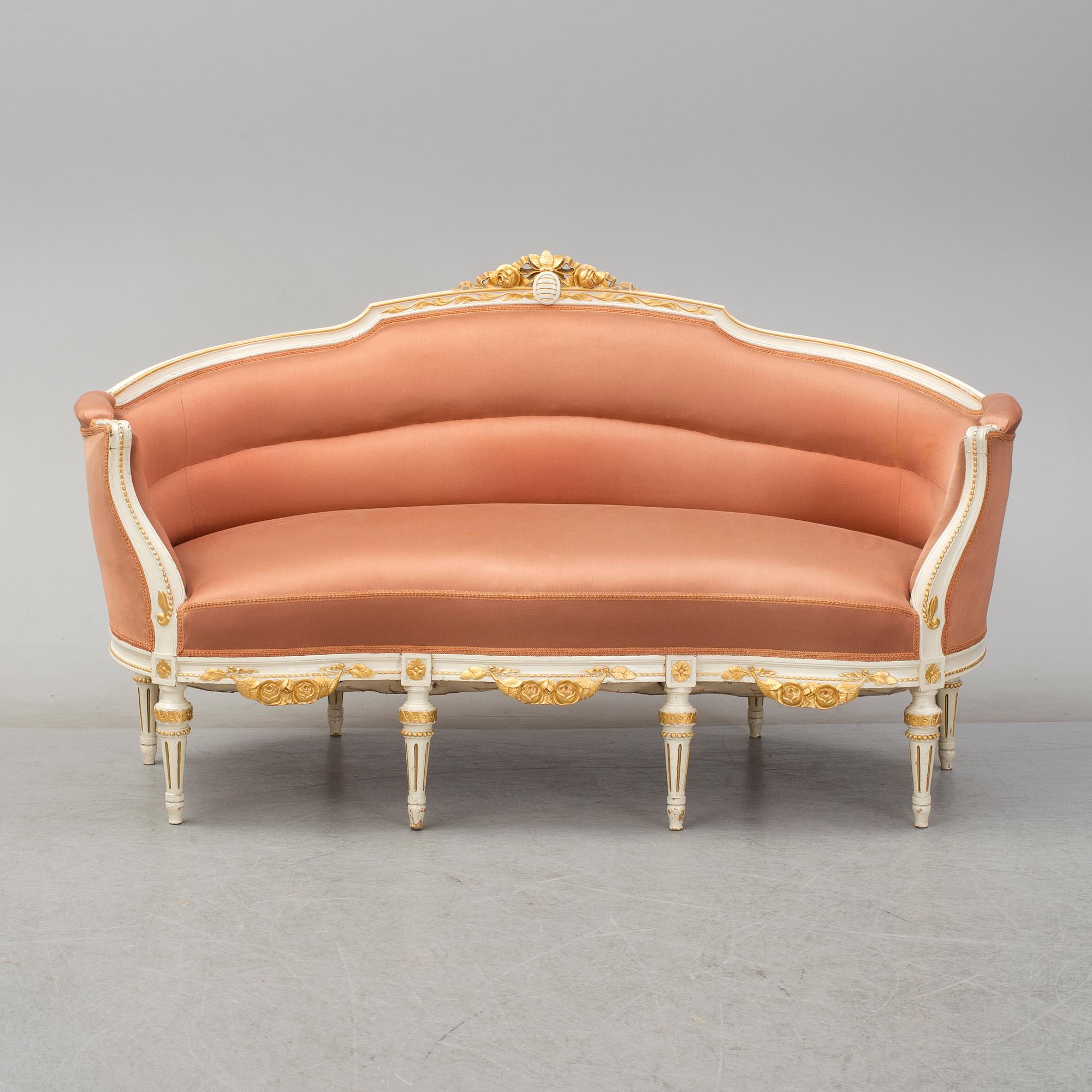 SOFA, gustavian style, Myrstedt & Sterns, Stockholm. Early 20th century. Signed with label.