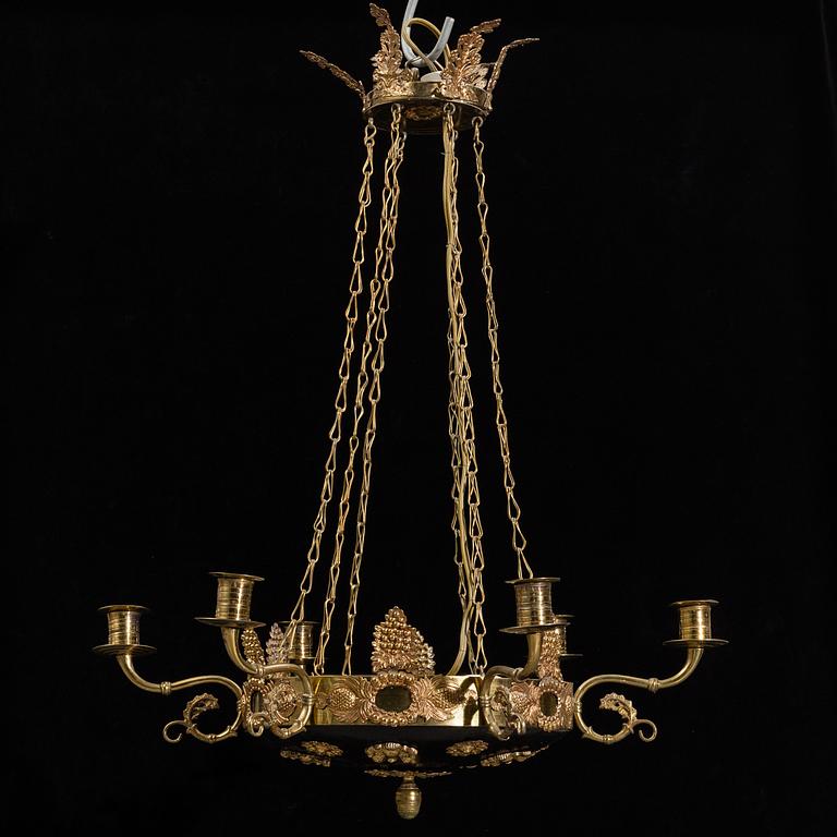 An Empire-style six-light hanging lamp, 20th ct.