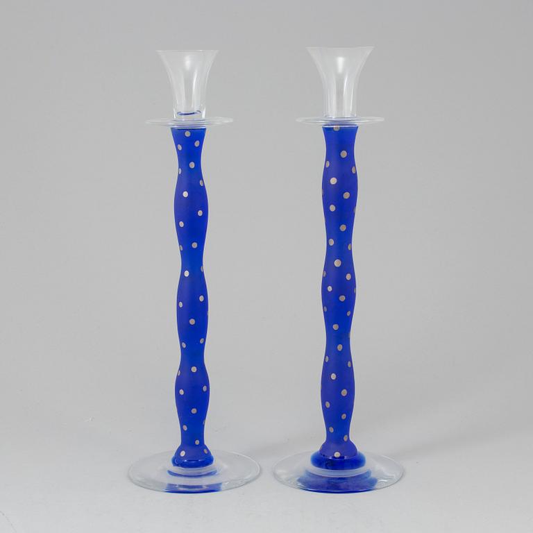 A pair of Swedish Orrefors glass candlesticks "Celeste" design Ann Nilsson.