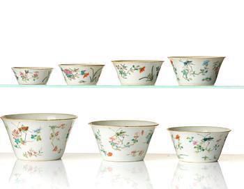 A set with seven famille rose bowls, Qing dynasty, 19th Century.