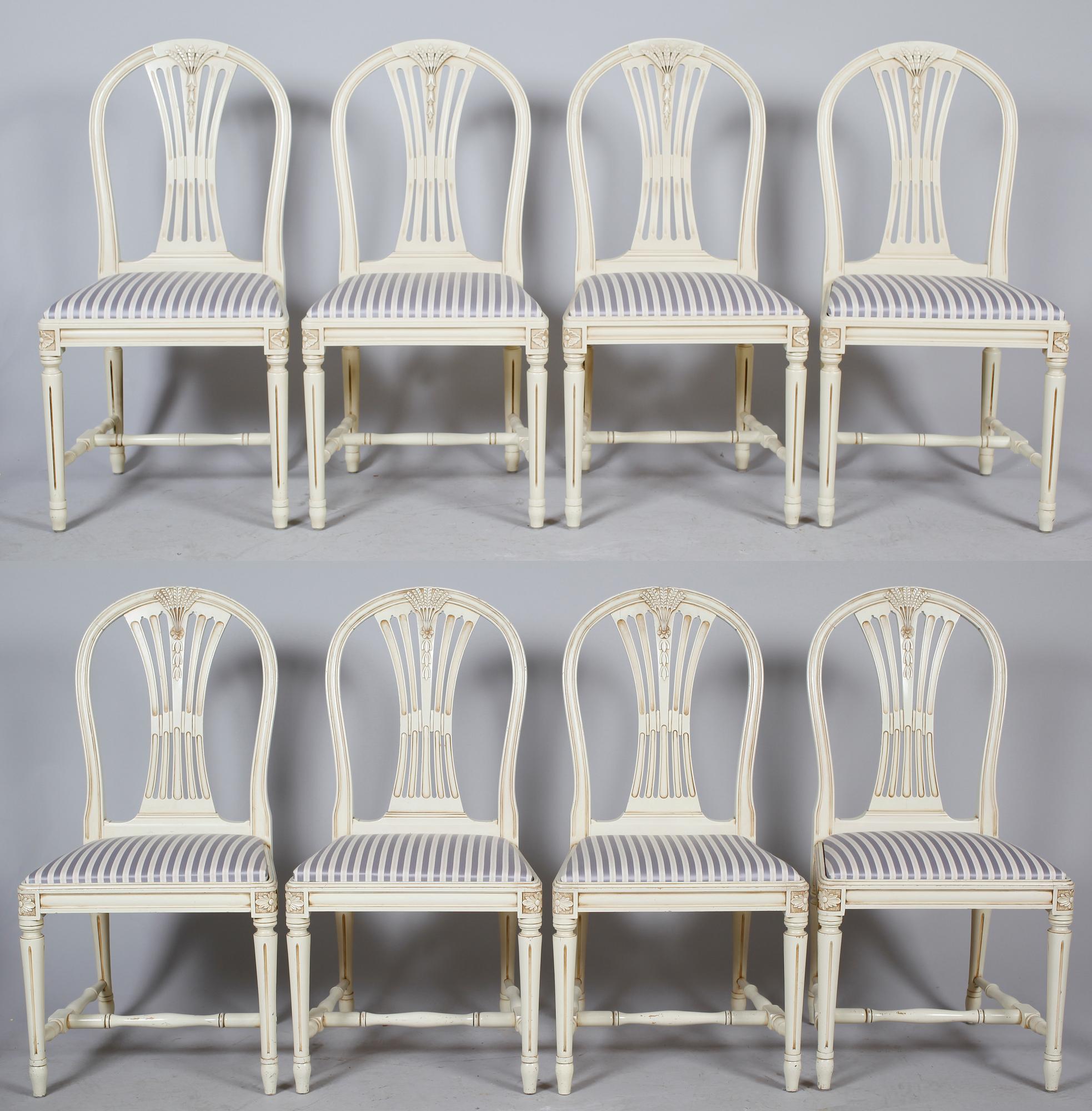 MATSALSMÖBEL, 9 del, gustaviansk stil, 1900-talets andra hälft, enligt uppgift tillverkad av Chamberts Möbelverkstad.