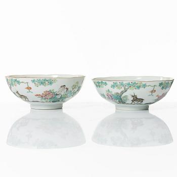 Skålar, sex stycken samt fat, sex stycken, porslin, Kina, sen Qingdynasti / 1900-tal.