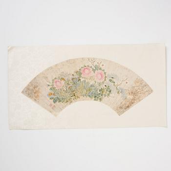 A group of three fan paintings, Qing dynasty.