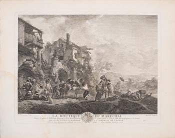 PHILIPS WOUWERMAN, after, six unframed coppar engravings, 18th century.