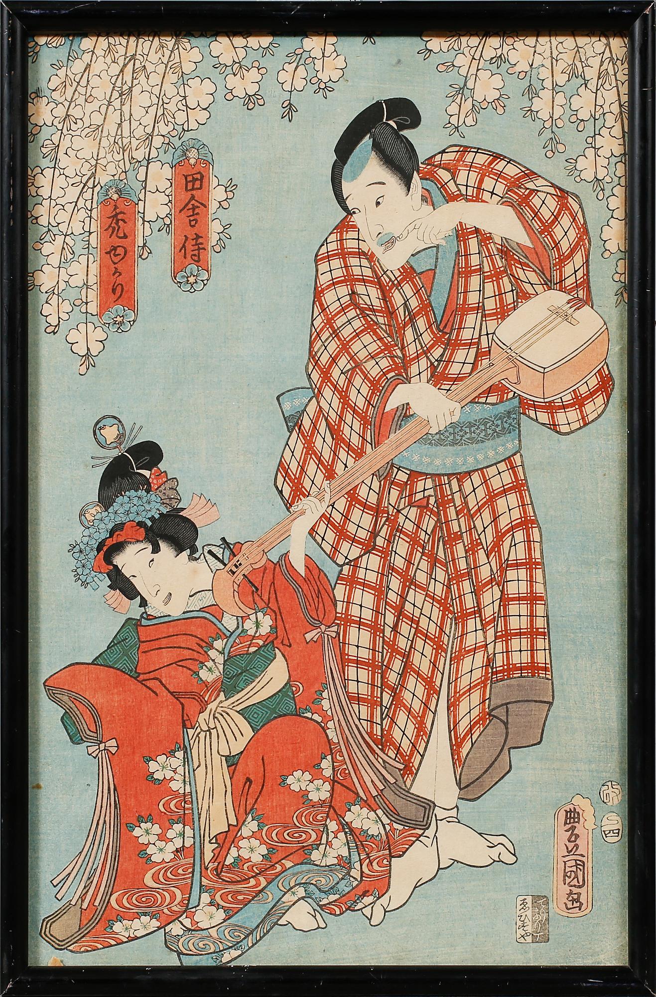 UTAGAWA KUNISADA (TOYOKUNI III), tillskrivna, 3 st, träsnitt, signerad i trycket.