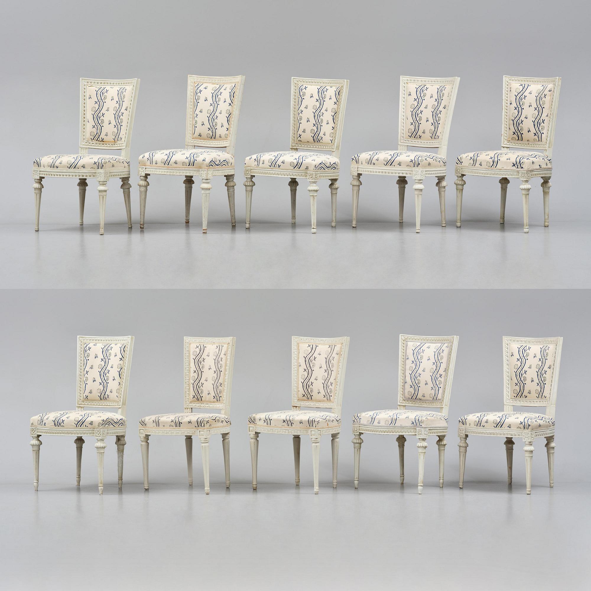 A matched set of ten late Gustavian chairs, (three signed by L Söderholm 1789-1794).