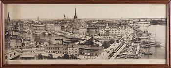 TRYCKBILD, Panoramavy av Stockholm från Katarinahissen. Sekelskiftet 1800/1900.