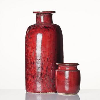 Stig Lindberg, two conjoined stoneware vases, Gustavsberg studio, Sweden 1979.
