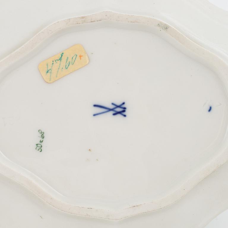 Seven pieces of 'Indische Malerei Grün' porcelain service, Miessen, 20th Century.