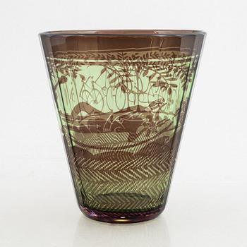 Gunnar Cyrén, vase, glass, graal, Orrefors 1988.