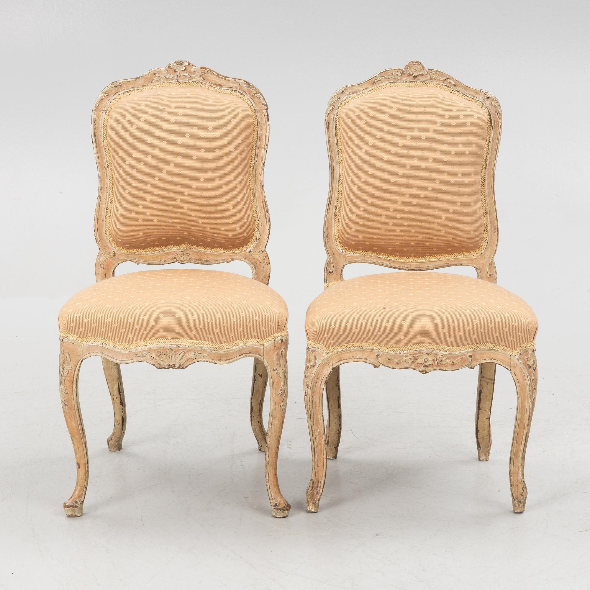 A matched pair of French Louis XV chairs, mid 18th Century.