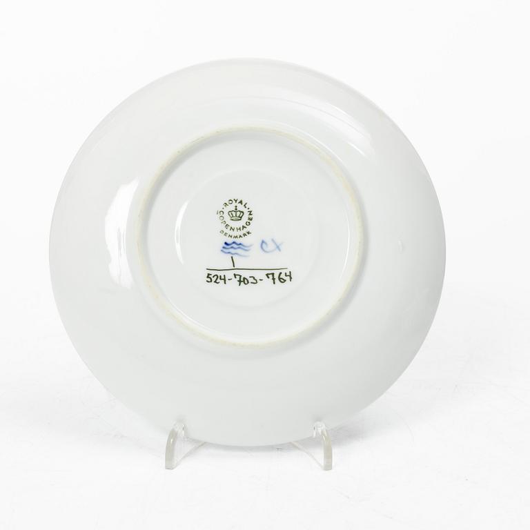 Royal Copenhagen, a set of nine consommé bowls with covers and saucers, and two cups without saucers, "Blue fluted half lace", 1960s.