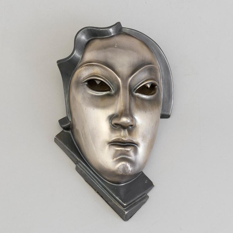 GERHARD SCHLIEPSTEIN, a porcelain and pewter mask from Rosenthal, Germany, 1920's.