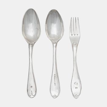 Bengt Törnberg, forks, 12 pcs, and Stephan Westerstråhle and Niklas Ramberg, spoons, a pair, early 19th century.