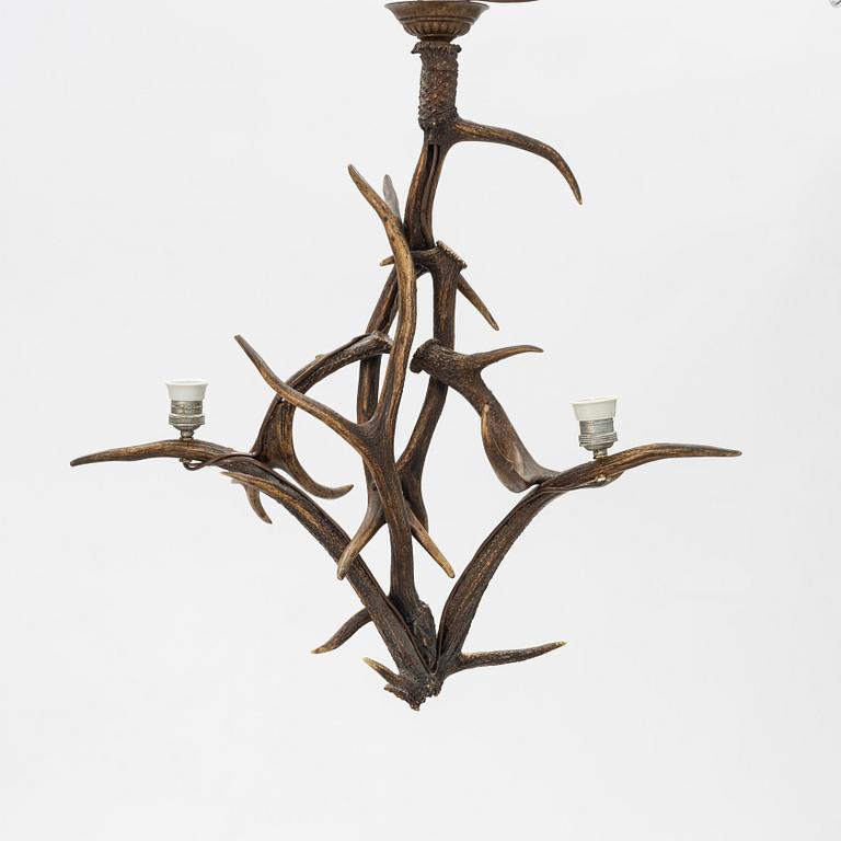 A horn chandelier, first half of the 20th Century.