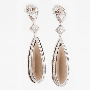 Earrings 18K white gold with drop-cut smoky quartz and morganite with diamonds.