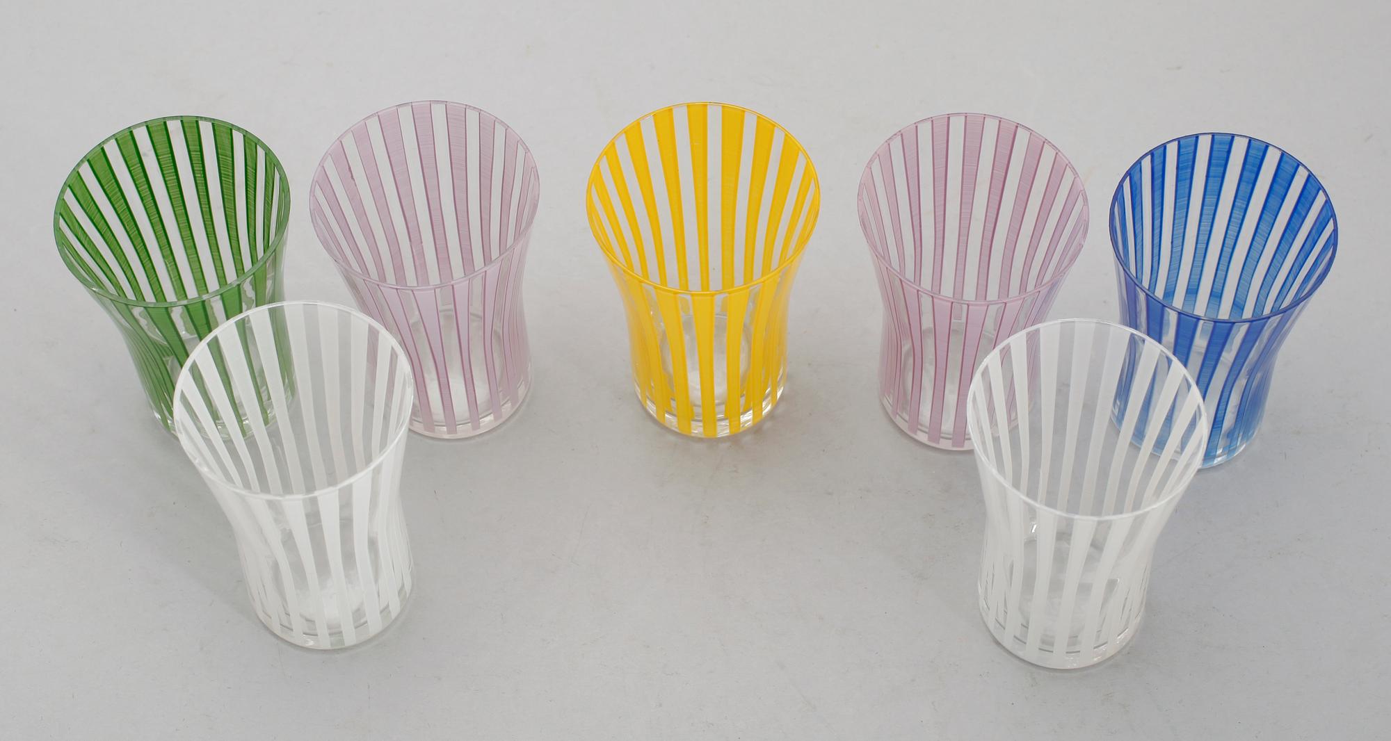 GLAS, 7 st, "Strikt", Bengt Orup, Johansfors, 1950-tal.