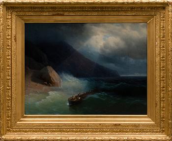 ADOLF IWANOWITSCH FESSLER, Aivazovskyn mukaan, SOUTUVENE TULOSSA RANTAA KOHTI.