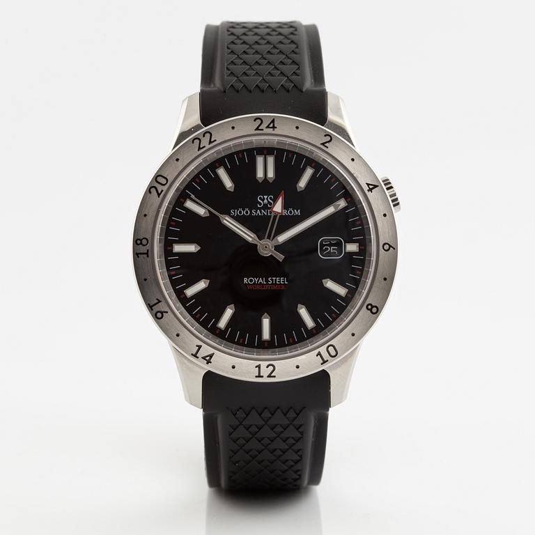 Sjöö Sandström, Royal Steel, Worldtimer, "Karlsfälts Collection", wristwatch, 41 mm.