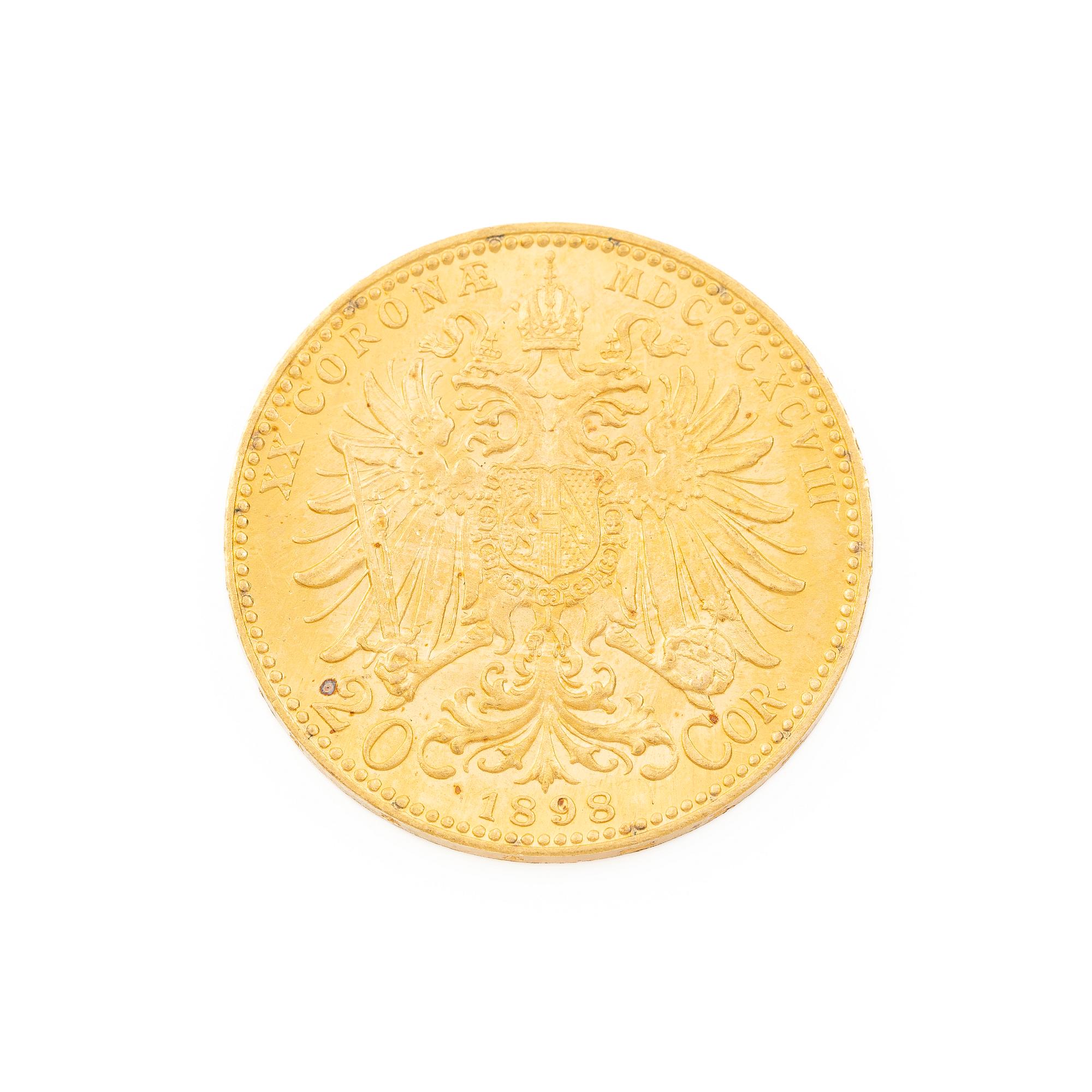 Guldmynt, Österrike-Ungern, 20 Corona, 1898.