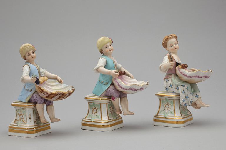 FIGURINER, 3st, porslin, Meissen, 1800/1900-tal.