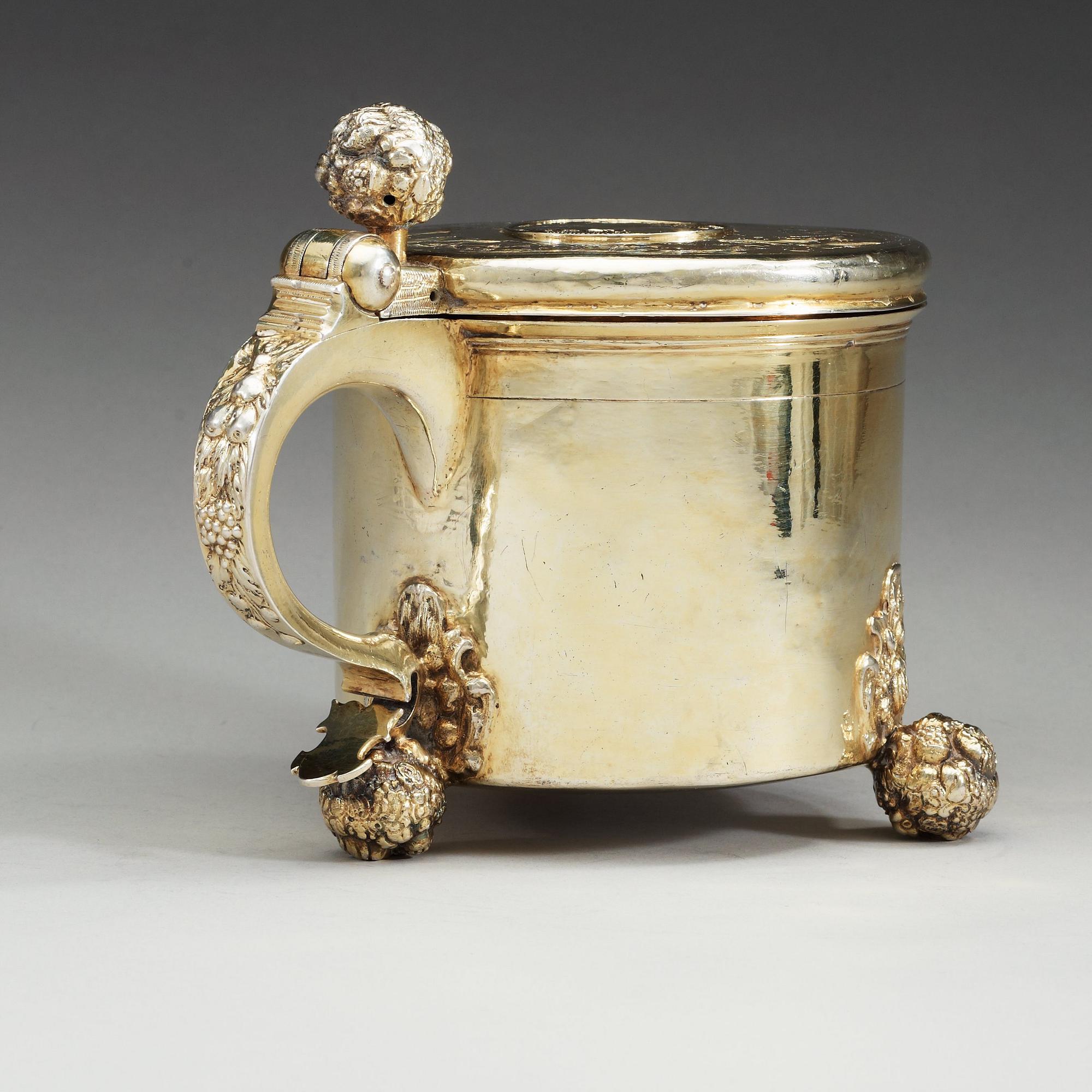 A Swedish 17th century silver-gilt tankard, makers mark of Jacob Garnier (Stockholm 1657-1659 and Strängnäs 1659-1680).