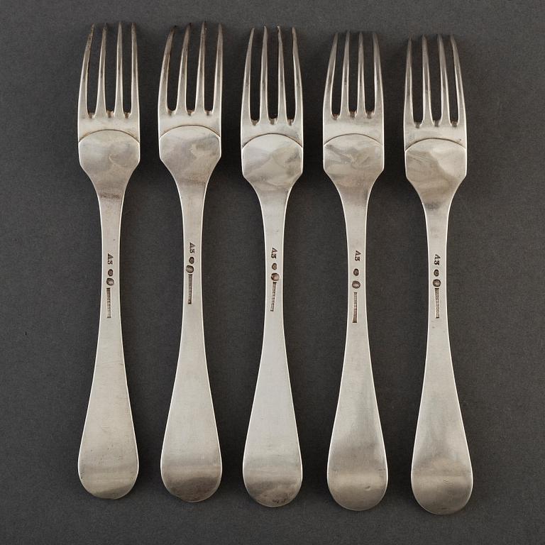 JONAS TROSELIUS, gafflar 5 st, silver, Stockholm 1807.
