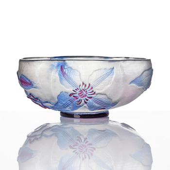Emile Gallé, an Art Nouveau cameo glass vase and a fire-poilshed cameo glass bowl, Nancy, France.