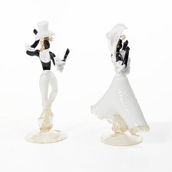 Figurines, a pair, glass, Valentino, Murano, Italy, mid-20th century.