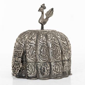 A silver on metal Mughal style box, India, circa 1900.