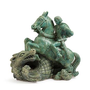 97. Gunnar Nylund, 'Saint George and the Dragon', a monumental stoneware sculpture, Rörstrand, Sweden, mid 1900s.