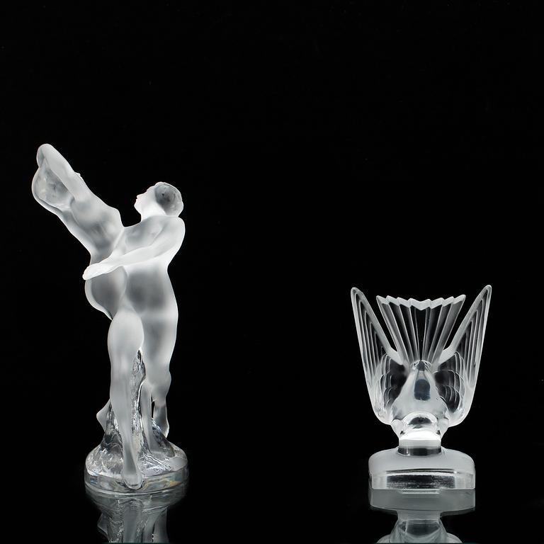 FIGURINER, 2 st, glas, signerad Lalique France.