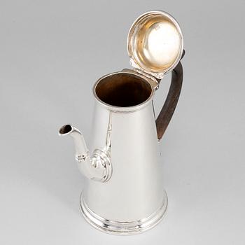 An English 18th century silver coffee-pot, mark of Edward Feline, London 1733.