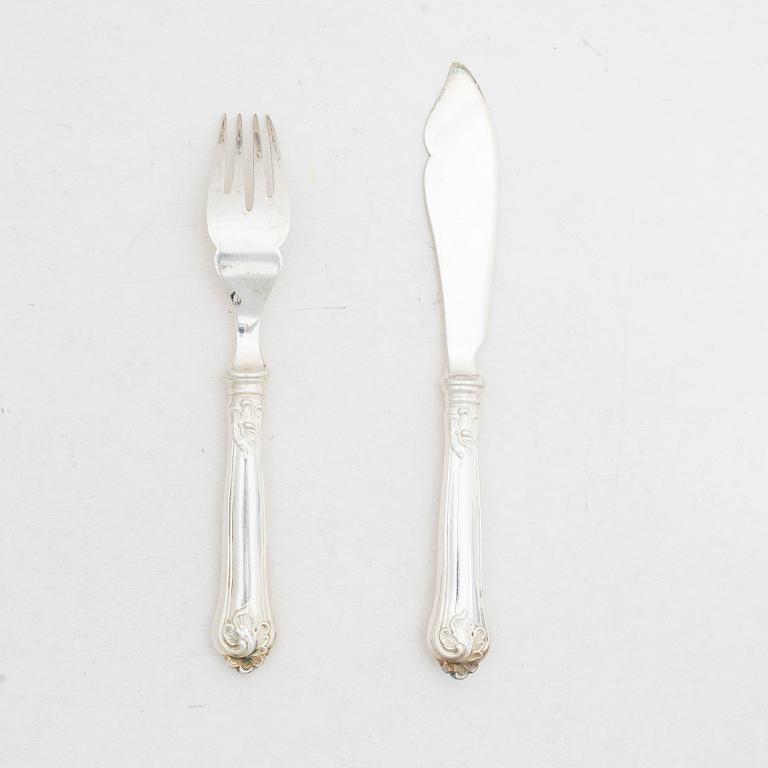 Fiskbestick, 16 st, silver, "Sachsisk", svensk importstämpel.