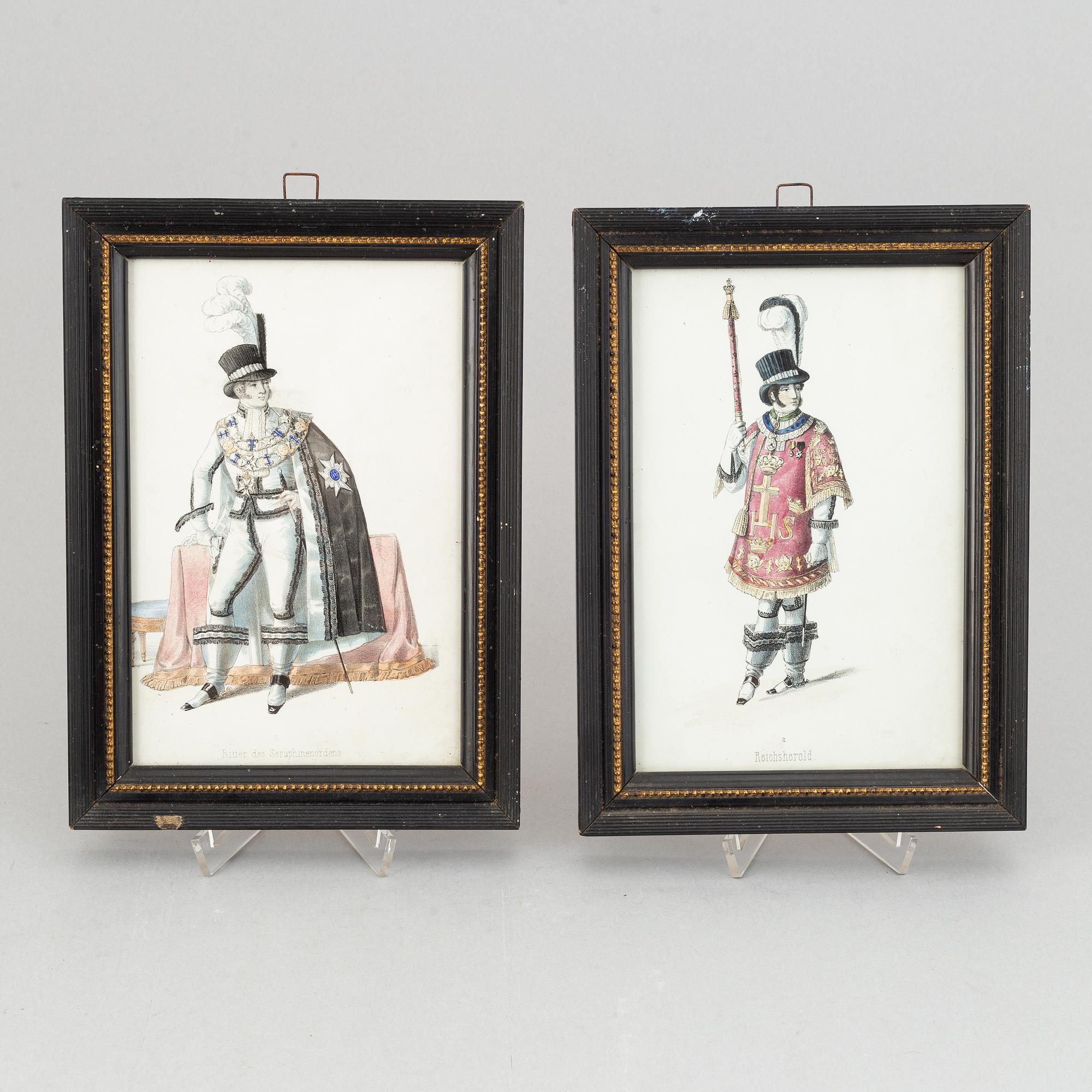 A set of twelwe hand-coloured litographs of Swedish chivalric orders by Adolf Ulrik Schützercrantz.