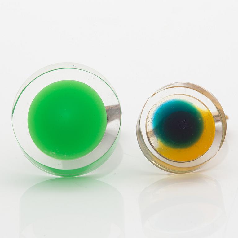 Siv Lagerström, cufflinks, six pieces, acrylic plastic and metal, 1970s.